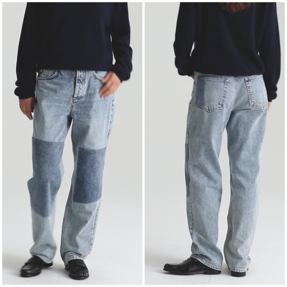 NWT AG Adriano Goldschmied Cloved Patched Jeans Nomad Straight Leg Sz 28